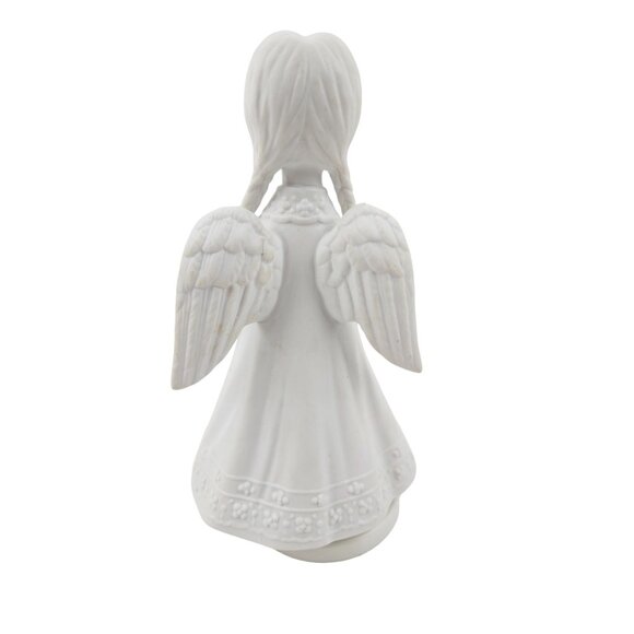 Vintage Avon White Bisque Porcelain Angel Figurine Holding Flower Vase Music Box - Picture 6 of 9